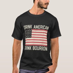 Camiseta Bebidas Botellas de Bourbon Americano Bandera de E