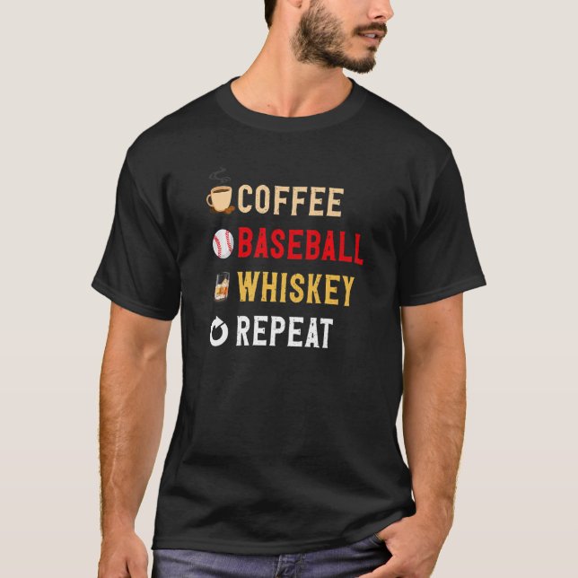 Camiseta Bebidas Con Café Gracioso, Béisbol, Whiskey Repea (Anverso)