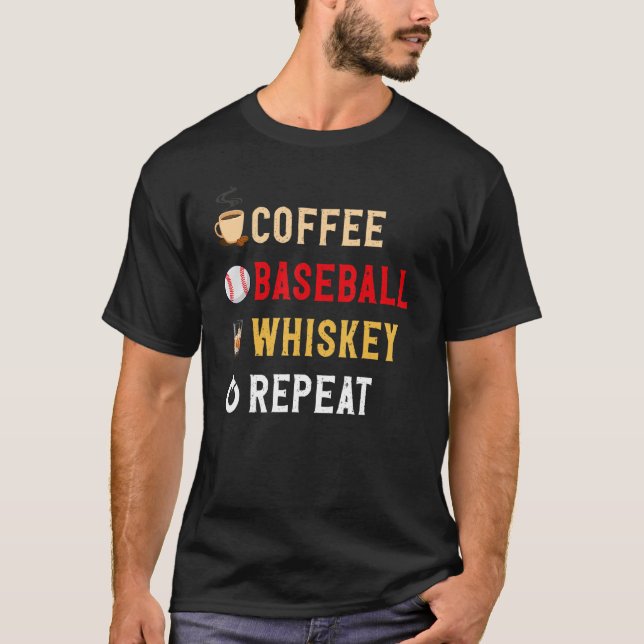 Camiseta Bebidas Con Café Gracioso, Béisbol, Whiskey Repea (Anverso)