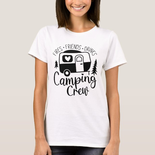 Camiseta Bebidas de amigos de la tripulación de camping Fri (Anverso)