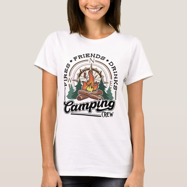 Camiseta Bebidas de amigos de la tripulación de camping Fri (Anverso)