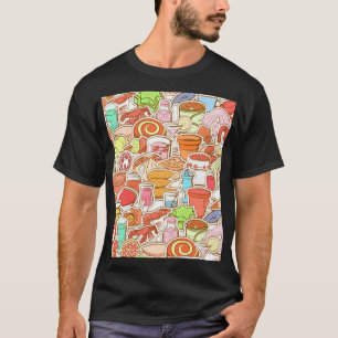 Camiseta Bebidas, mariscos, tentempiés, patrón ininterrumpi