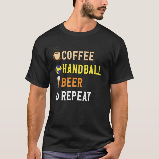 Camiseta Bebidas Más Funny Café, Balonmano, Cerveza Repetir (Anverso)
