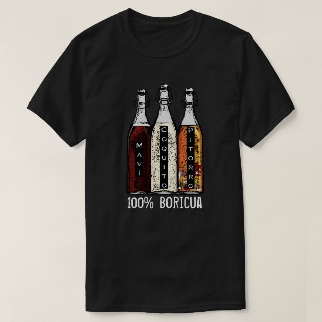 Camiseta Bebidas tradicionales puertorriqueñas 100% Boricua (Diseño del anverso)