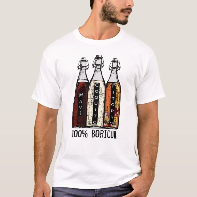 Camiseta Bebidas tradicionales puertorriqueñas 100% Boricua (Anverso)