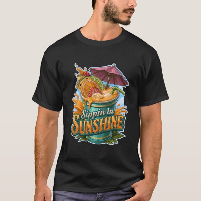 Camiseta Bebiendo en el sol Cóctel de frutas tropicales (Anverso)