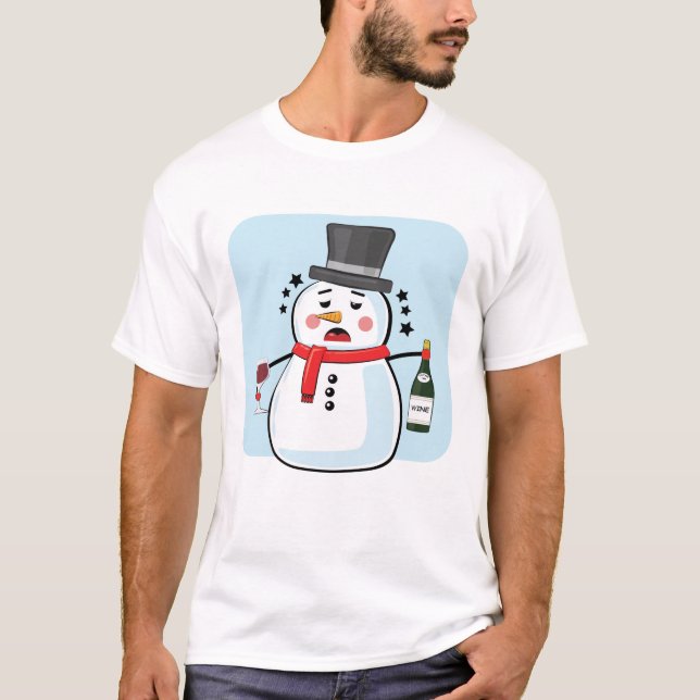 Camiseta Bebiendo Snowman - Ilustracion divertido (Anverso)