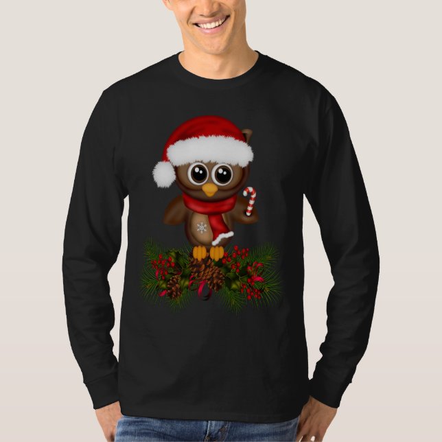 Camiseta Bechuza De Navidades Con Rama De Pino (Anverso)