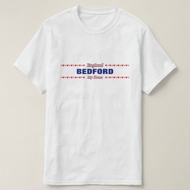 Camiseta BEDFORD - mi hogar - Inglaterra; Corazones rojos y (Diseño del anverso)