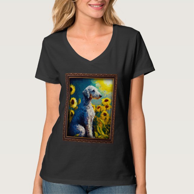 Camiseta Bedlington Terrier Painting Sunflower Flower Mom W (Anverso)