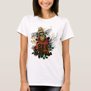 Camiseta Bee Happy Colorful Bee and Flowers