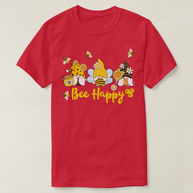 Camiseta Bee Happy Gnome Sunflower Bee Design  (Diseño del anverso)
