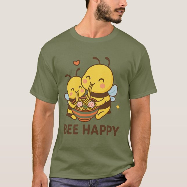 Camiseta Bee Happy Pegatina - Abejas adorables compartiendo (Anverso)
