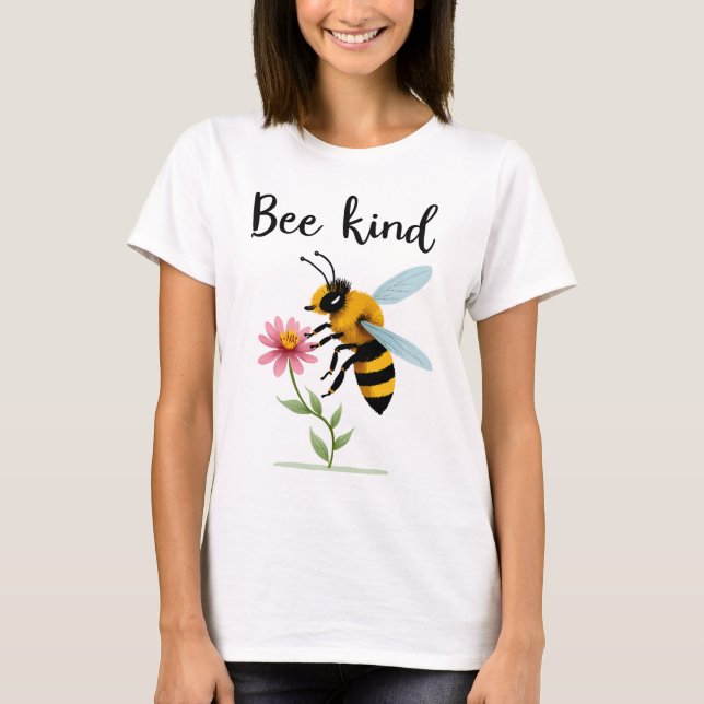 Camiseta Bee Kind: Cute Bee with Tiny Flower (Anverso)