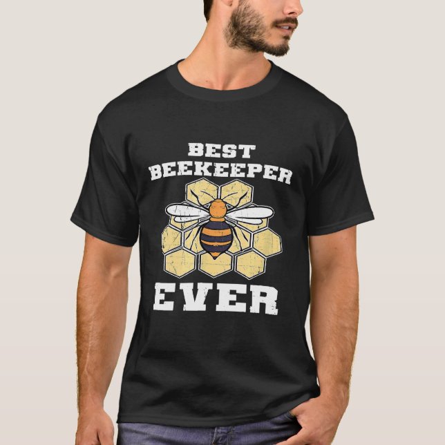 Camiseta Bee Mejor Beekeeper Ever Beture Retro Honeycomb (Anverso)