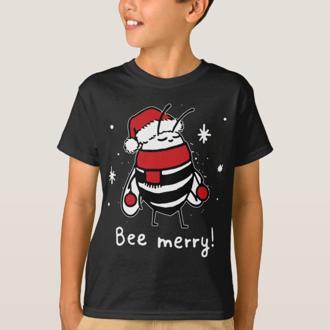 Camiseta Bee Merry Christmas - abeja lleva santa hat Xmas G (Anverso)