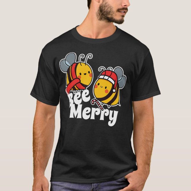 Camiseta Bee Merry  Cute Honey Bees Santa Claus  Christmas (Anverso)