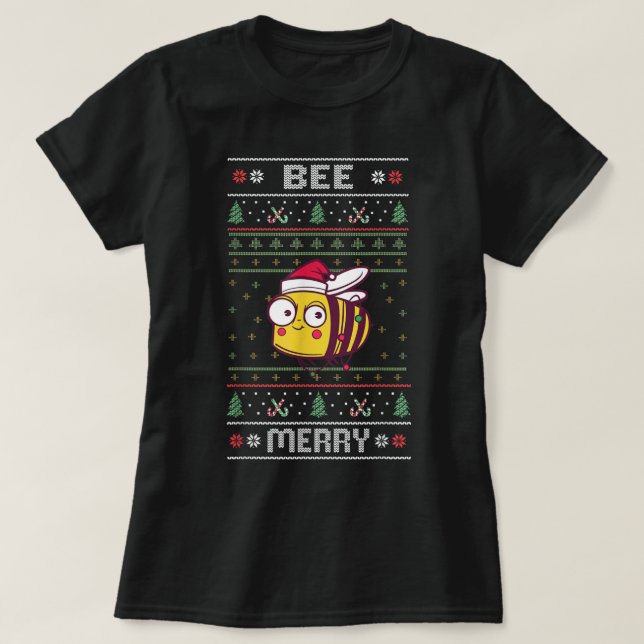 Camiseta Bee Merry - Funny Bee Ugly Navidades (Diseño del anverso)