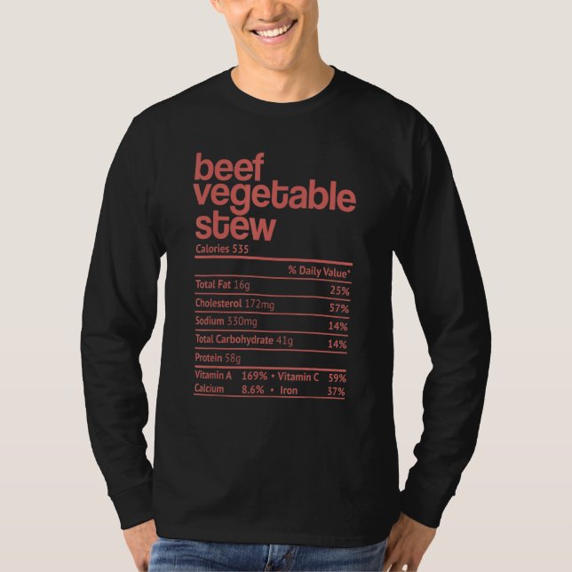 Camiseta Beef Vegetable Stew Nutrition Hechos Acción de Gra (Anverso)