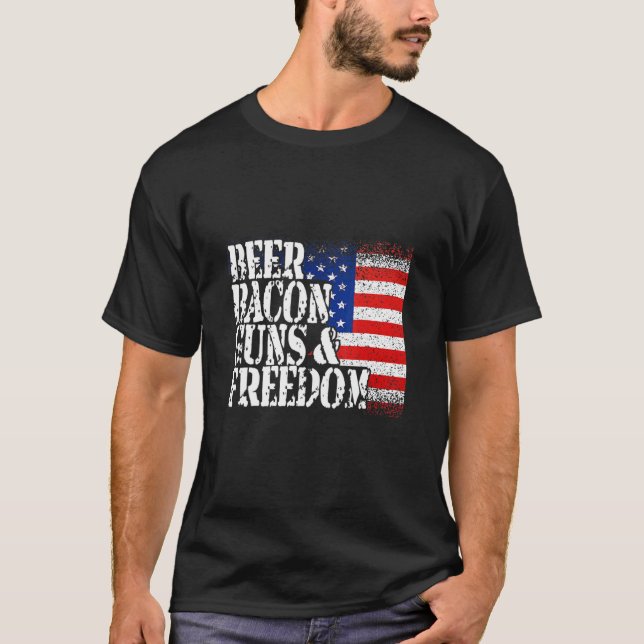 Camiseta Beer Bacon Gun Libertad Bandera Estadounidense F (Anverso)