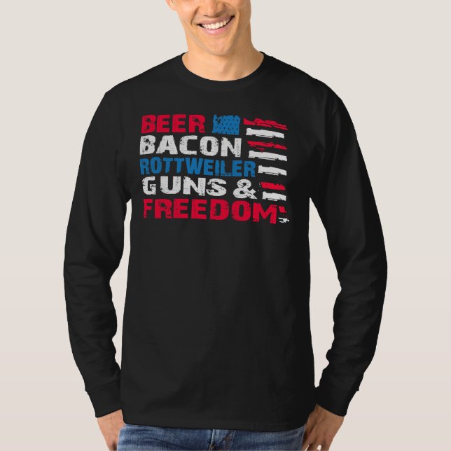 Camiseta Beer Bacon Rottweiler Guns & amp Freedom Of July (Anverso)