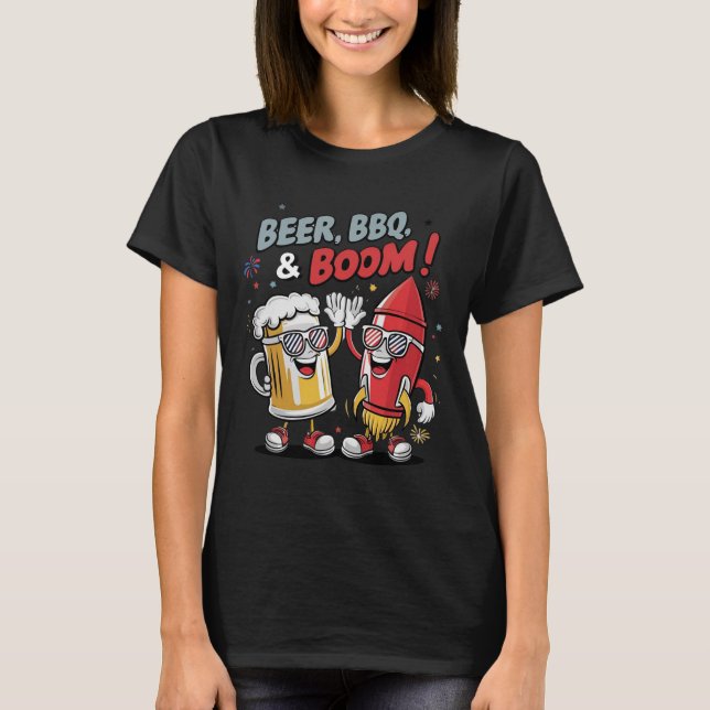 Camiseta Beer Bbq Boom Funny Fiesta (Anverso)