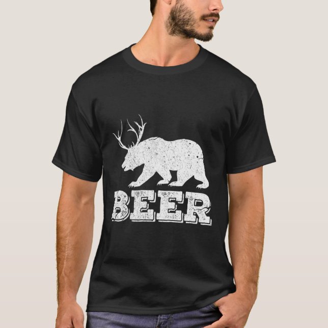 Camiseta Beer Bear Deer Funny Hunding Vintage (Anverso)
