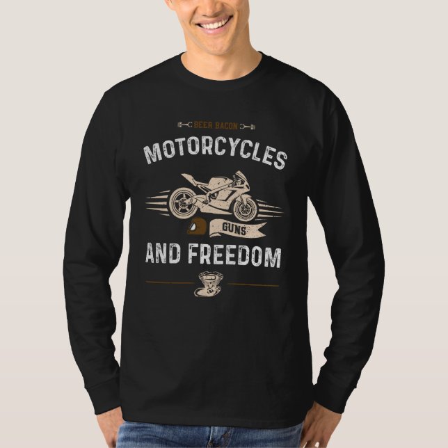 Camiseta Beer Beer Bacon Motorcycles Guns and Freedom Motor (Anverso)