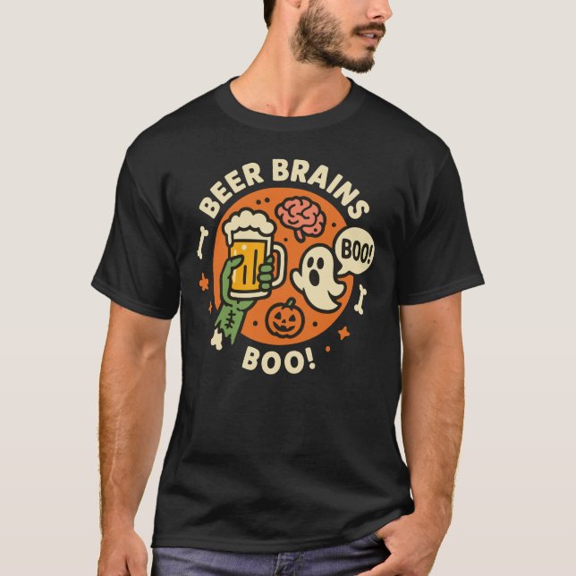 Camiseta Beer Brains Boo Funny Halloween Beer Lover Design (Anverso)