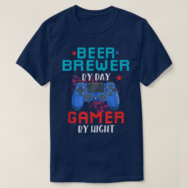 Camiseta Beer Brewer By Day Gamer By Night Job Pride Beer L (Diseño del anverso)