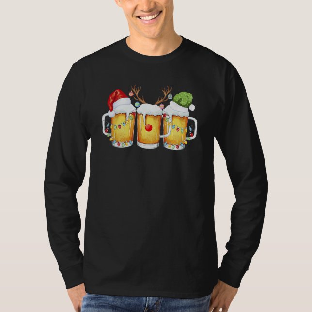Camiseta Beer Christmas Mug Santa Reinbeer Xmas Tree Lights (Anverso)