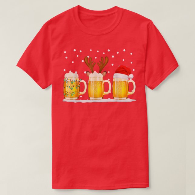 Camiseta Beer Christmas Mug Santa Reinbeer Xmas Tree Lights (Diseño del anverso)