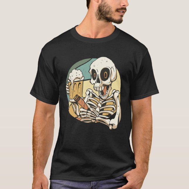 Camiseta Beer drinking cigar smoking drunk skeleton (Anverso)