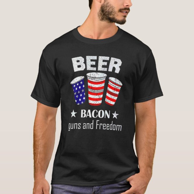 Camiseta Beer Freedom Bandera Estadounidense 4 De Julio Hom (Anverso)