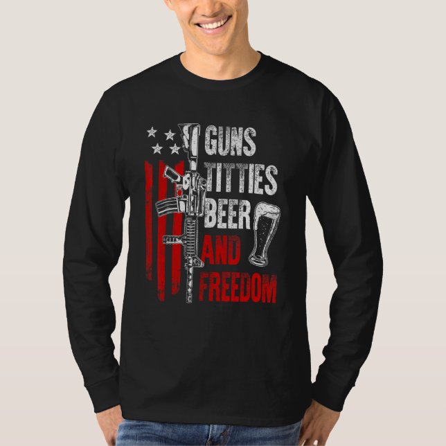 Camiseta Beer & Freedom Drinking USA American Flag Men Dad  (Anverso)