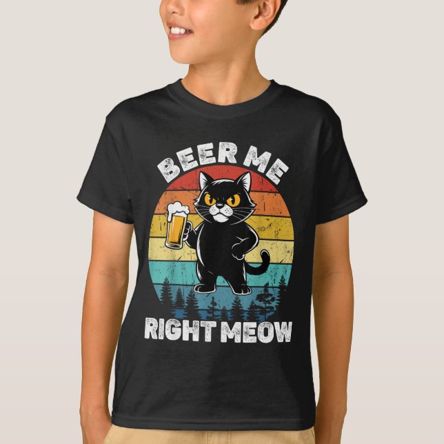 Camiseta Beer Me Right Meow Funny Cat Drinking Humor  (Anverso)