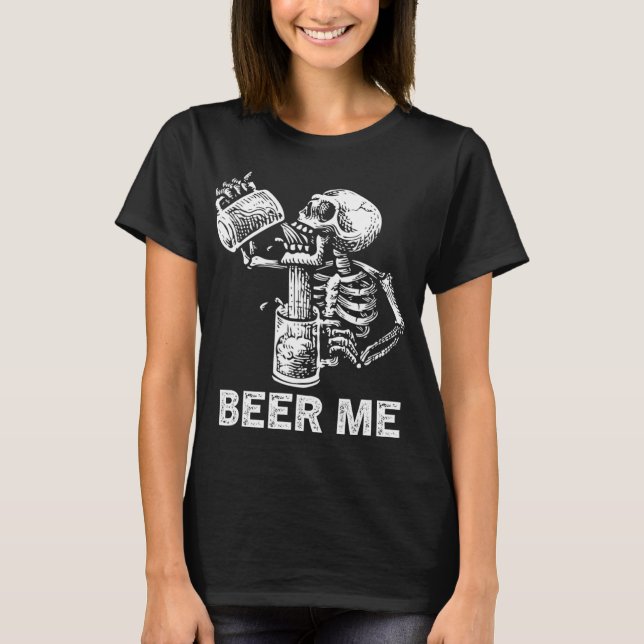 Camiseta Beer Me Skeleton Scary Spooky Drying Men Fiesta G (Anverso)