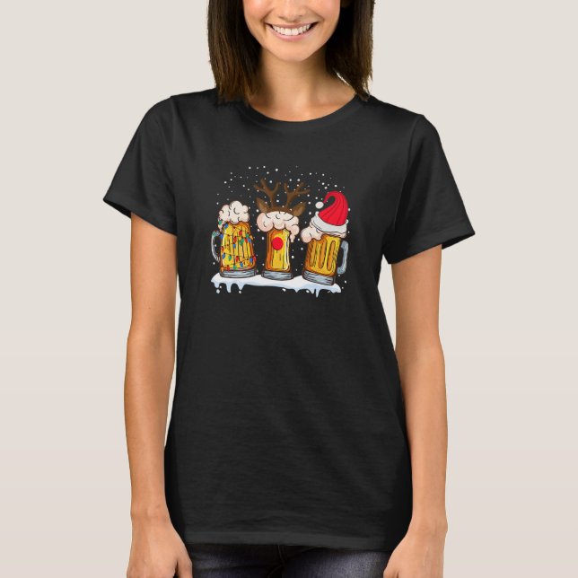 Camiseta Beer Mug Christmas Tree Lights Reindeer Xmas Santa (Anverso)