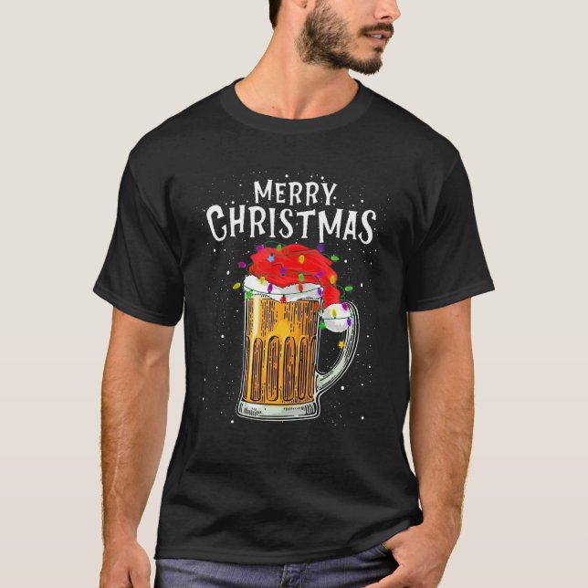 Camiseta Beer Santa Tree enciende pijamas para Navidades X (Anverso)