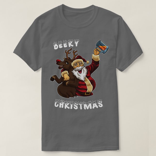 Camiseta Beery Navidades Santa Claus bebe cerveza (Diseño del anverso)