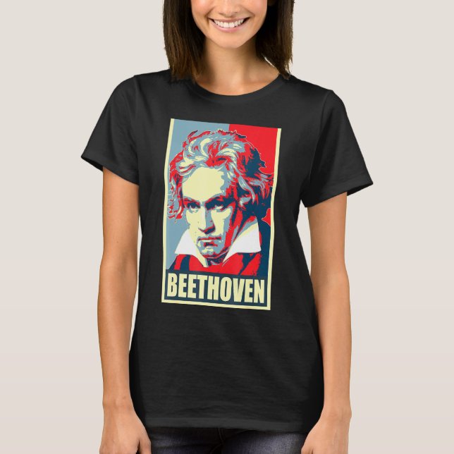 Camiseta Beethoven Propaganda Poster Pop Art (Anverso)