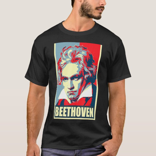 Camiseta Beethoven Propaganda Poster Pop Art (Anverso)
