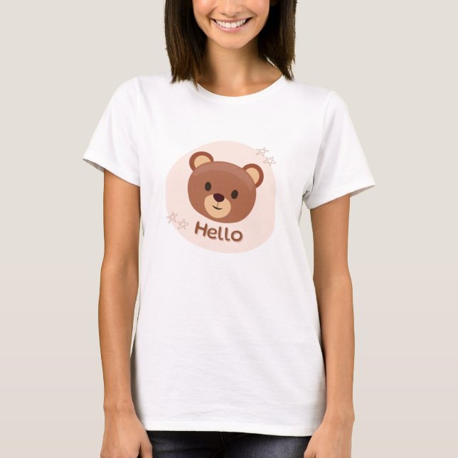 Camiseta Beige and Brown Cute Illustrative (Anverso)