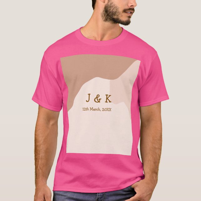 Camiseta Beige boho curvy orange wedding name date (Anverso)