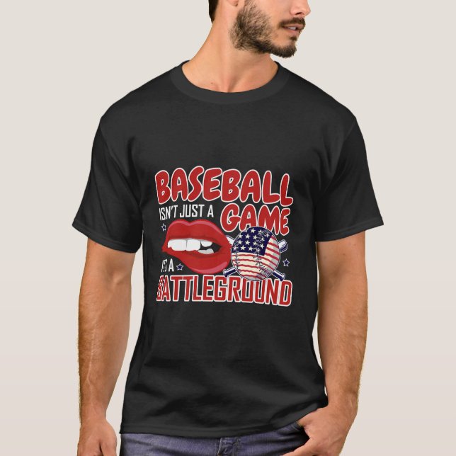 Camiseta Béisbol Bandera Americana Lip Bite Cita divertida  (Anverso)