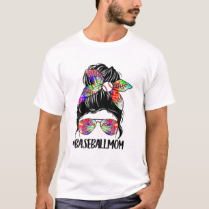 Camiseta Béisbol Béisbol Mamá Life Tie Dye Messy Bun Mothe