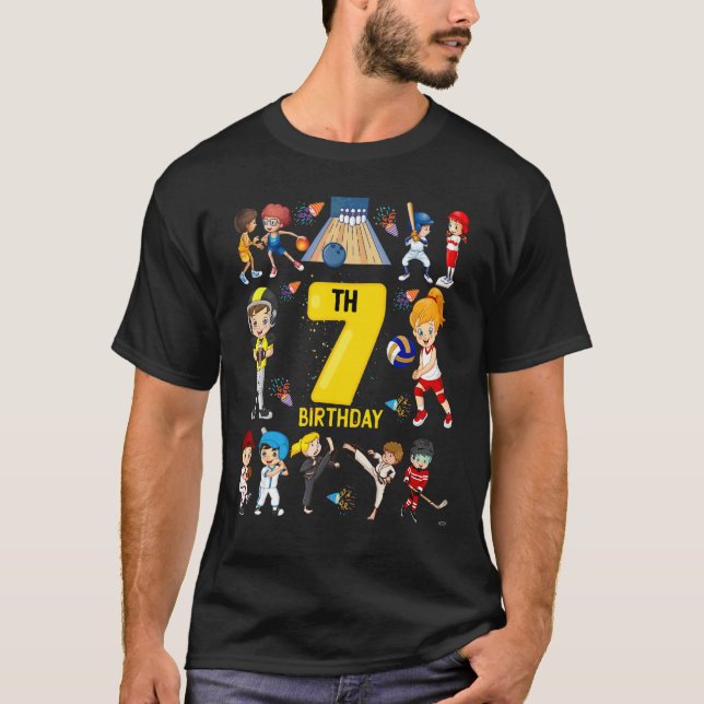 Camiseta Béisbol Bowling 7 Años 7 Cumpleaños Gi (Anverso)