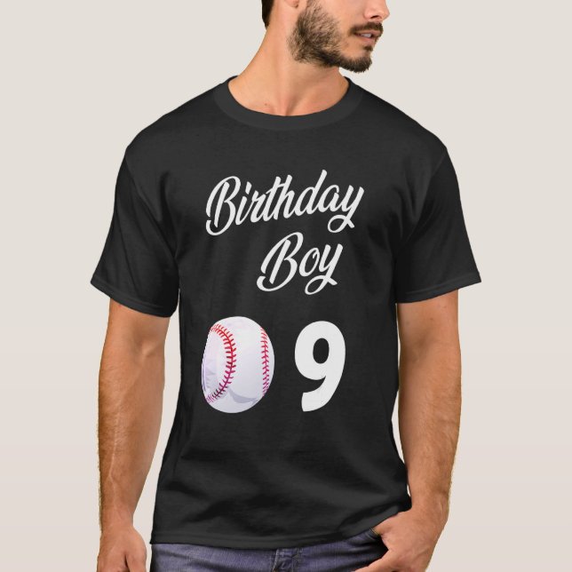 Camiseta Béisbol de 9 años Fiesta de cumpleaños Niños Nueve (Anverso)