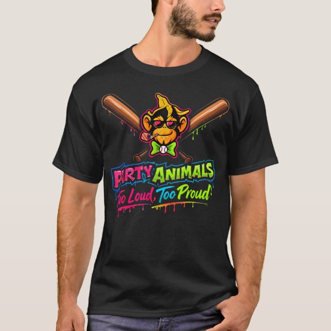 Camiseta Béisbol de Animales de Fiesta (Anverso)