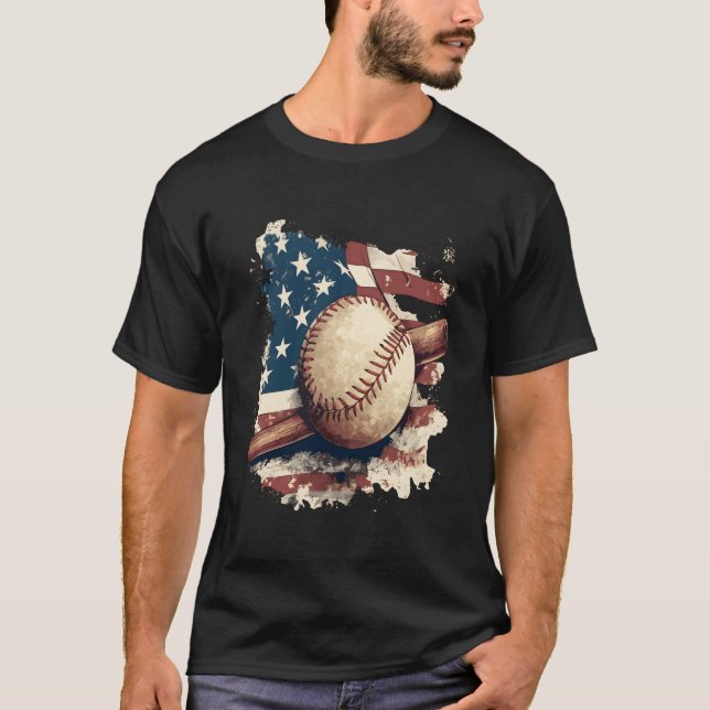 Camiseta Béisbol de la Bandera Americana para el Día del Pa (Anverso)